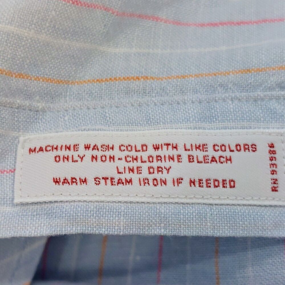 Brooks Brothers 346 Men's Large 100% Linen Striped Button Down Shirt Blue Beachy - Picture 7 of 9